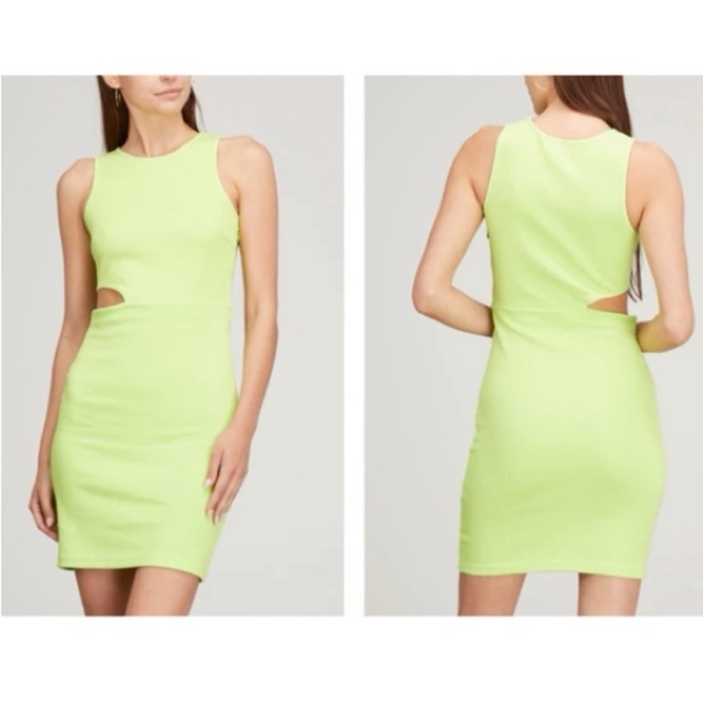 VICTOR GLEMAUD Cutout Sheath Crew Neck Mini Dress XL Bodycon Dress Neon Green